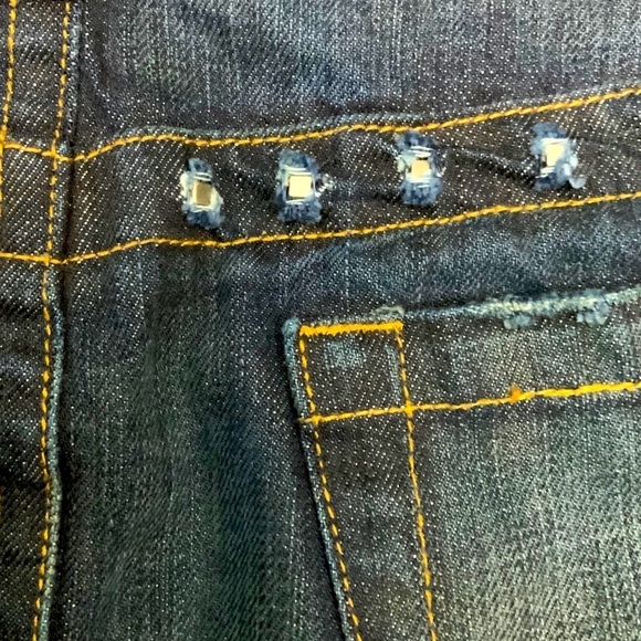 London Jean Vintage Mini Skirt Distressed Embellished Dark Wash Denim Cotton 6 - Picture 11 of 16
